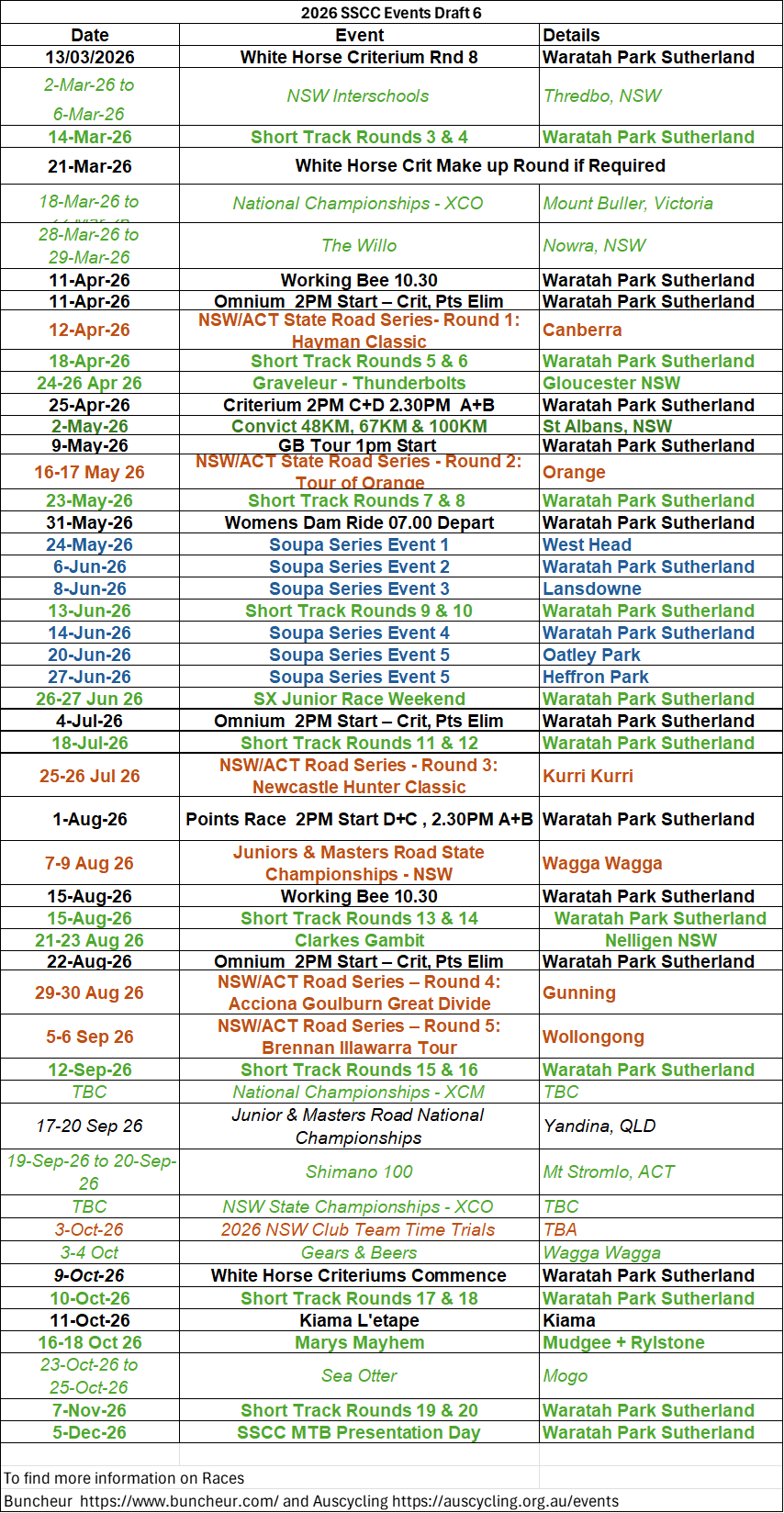 SSCC Event Calendar 2026 